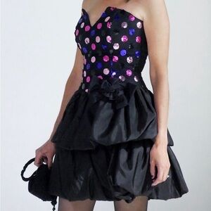 Jessica McClintock Gunne Sax Corset vtg Dress Satin NWT Black Strapless Size 11